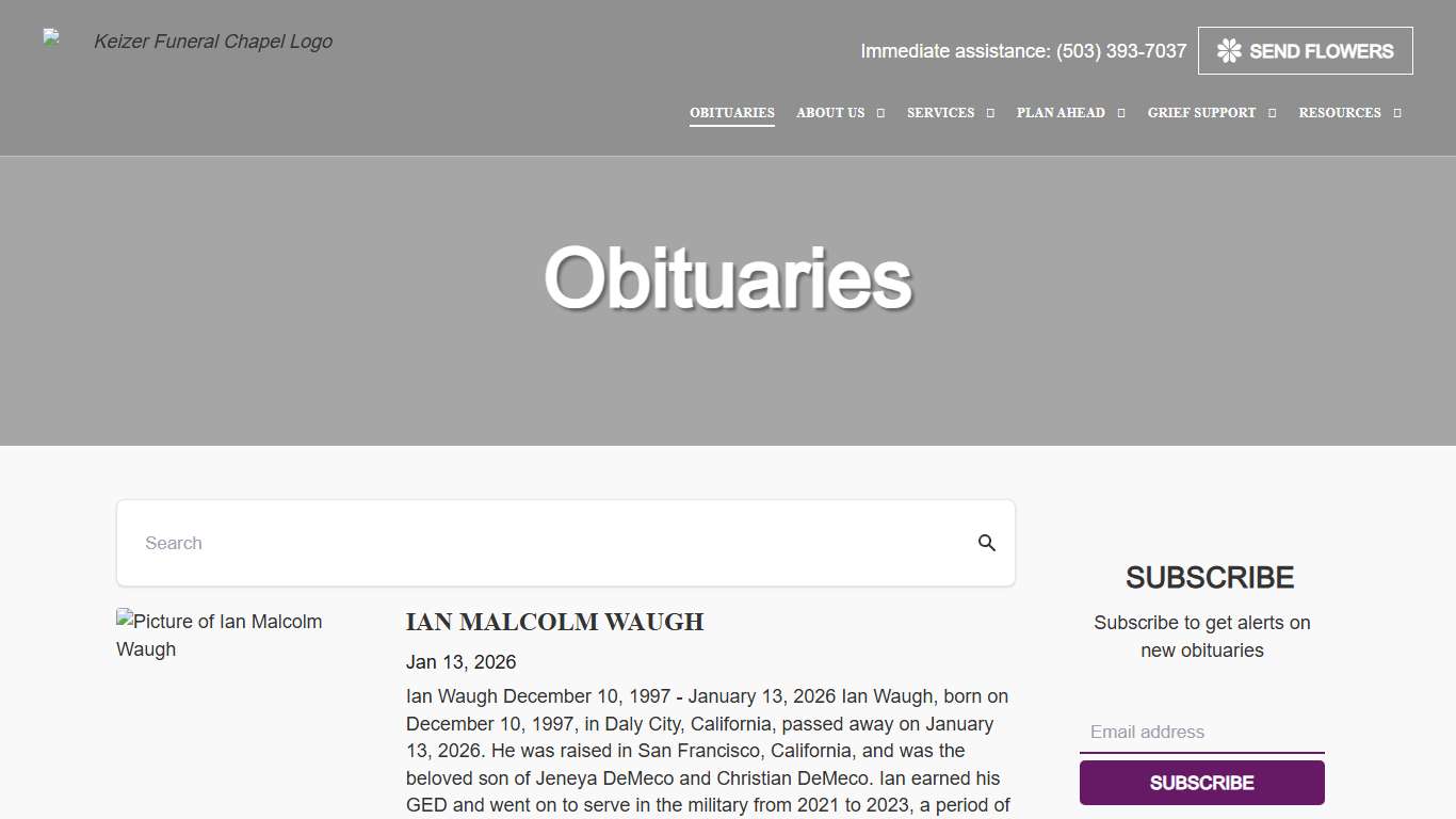 Most Recent Obituaries Keizer Funeral Chapel