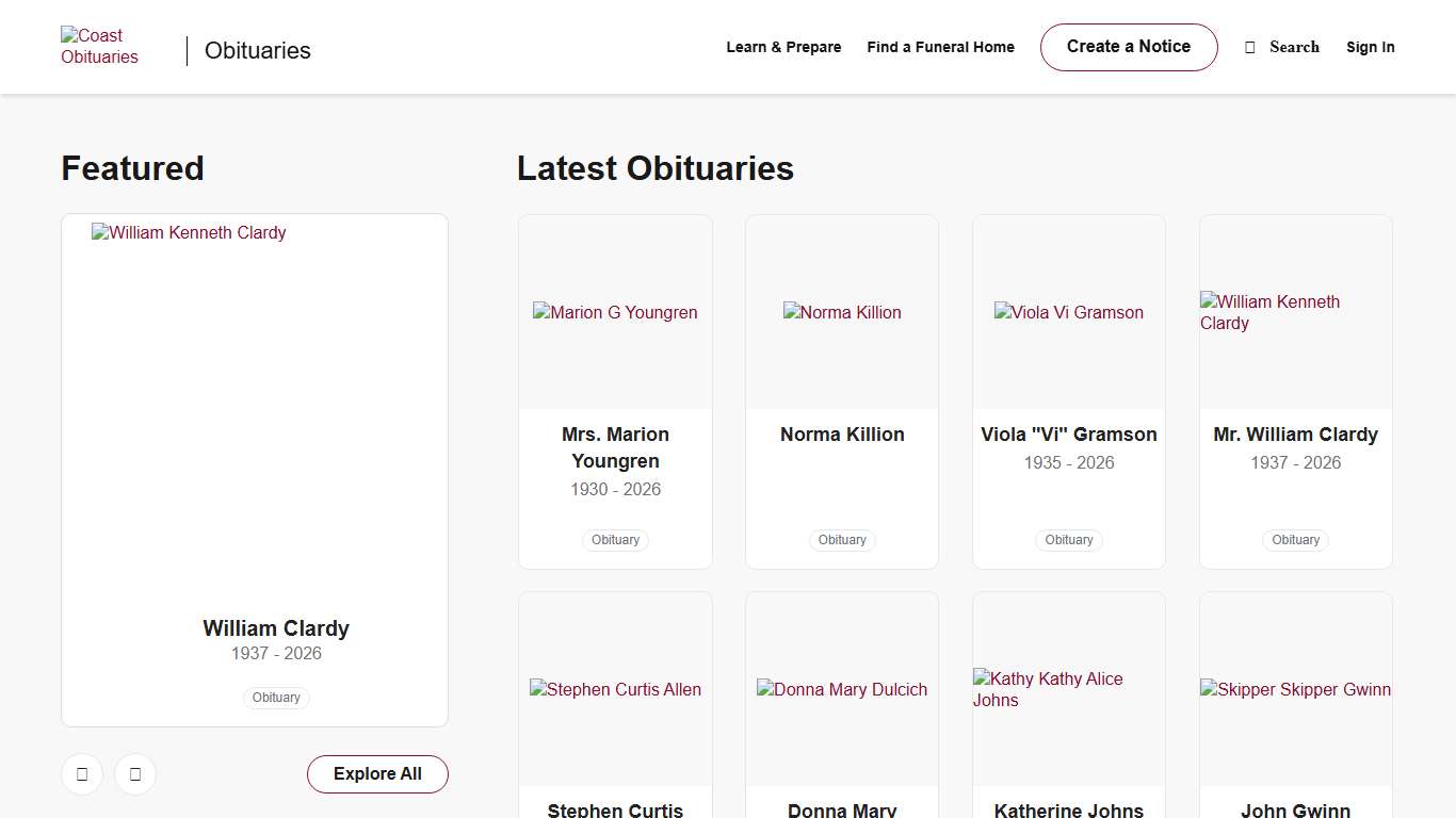 Obituaries Coast