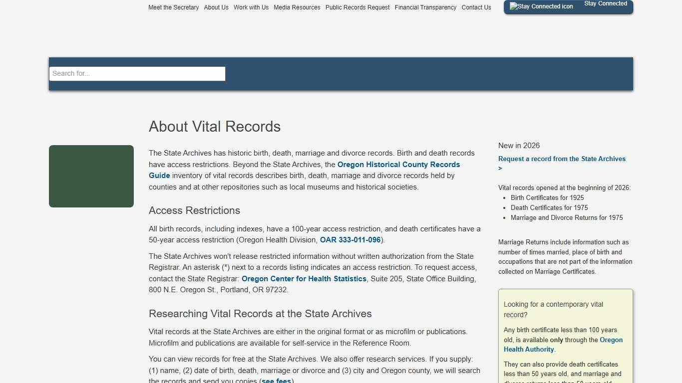State of Oregon: State Archives - About Vital Records