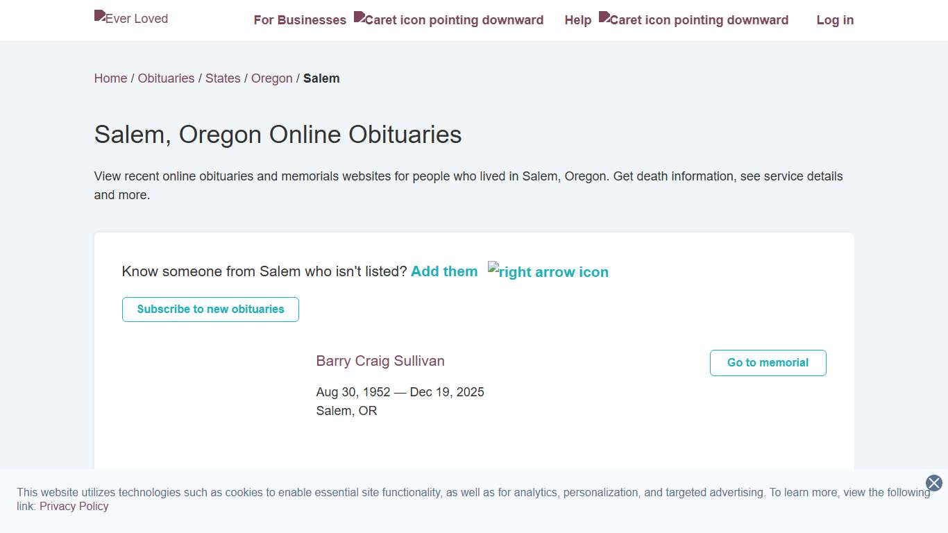 Salem, Oregon Online Obituaries Ever Loved